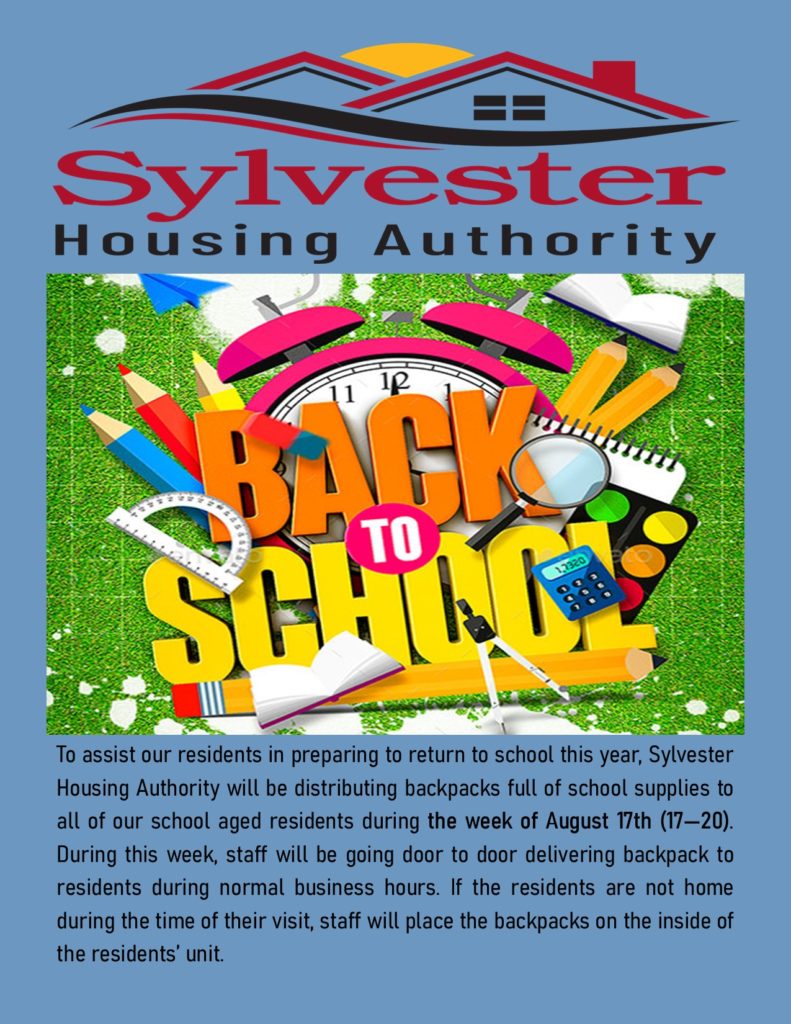 Back to School, School Supplies Sylvester Housing Authority
