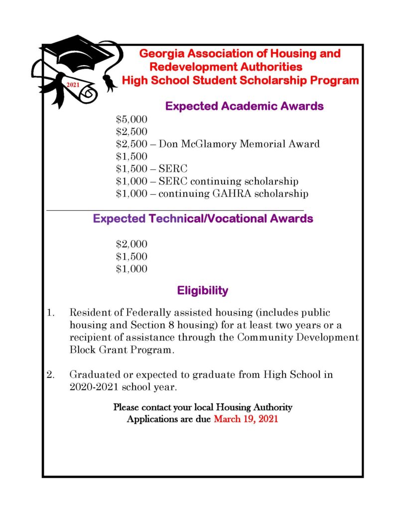 2021 GAHRA High School Scholarship Sylvester Housing Authority